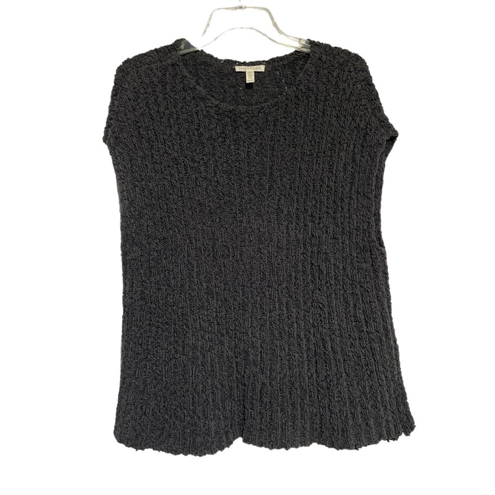 Eileen Fisher Charcoal Gray Organic Cotton Knit Sleeveless Sweater‎ XS S18RAP